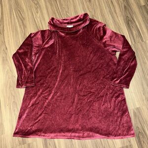 J. Jill‎ Pure Jill Burgundy Velvet Velour Long Sleeve Size XL Cowl neck Tunic